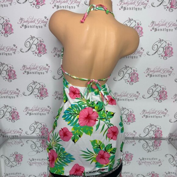 La vie en rose aqua dress tropical floral green pink white black blue strappy - Picture 3 of 10